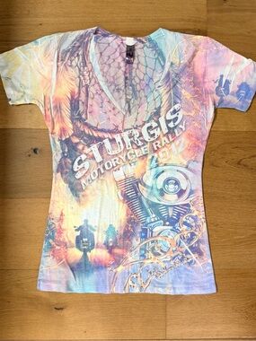 Sturgis Tee Motorcycle Rally 2012 Biker Sublimated Dreamcatcher Womens XL V-Neck